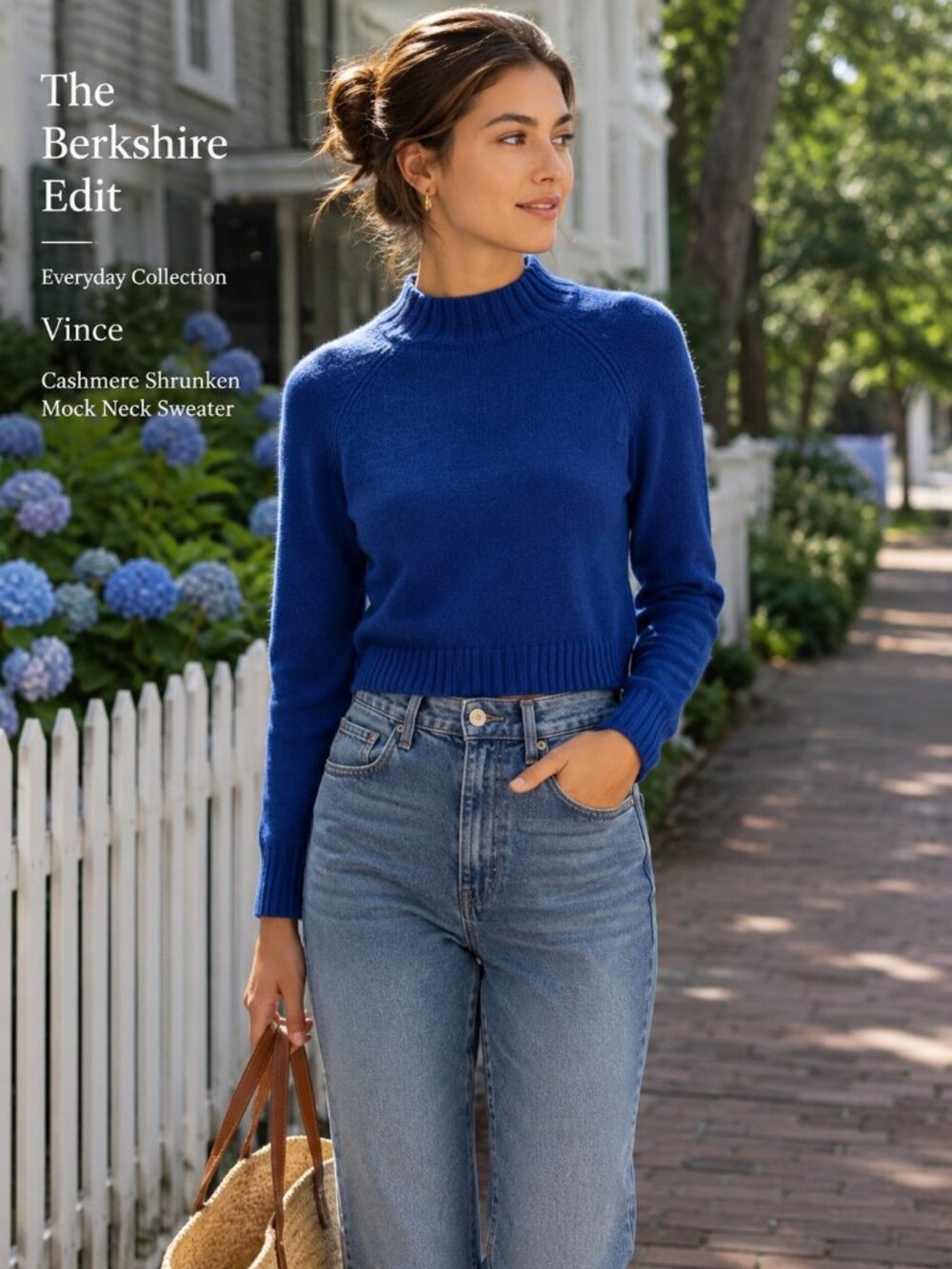 Vince Cashmere Shrunken Mock Neck Sweater Blue 100% Cashmere Small